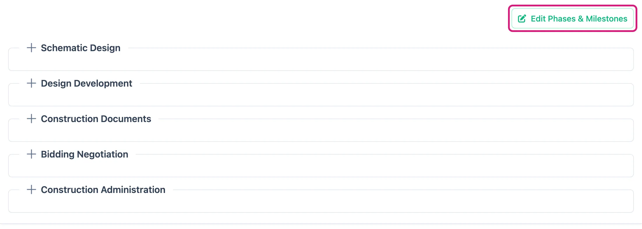 The Phases & Milestones tab with the Edit Phases & Milestones button outlined